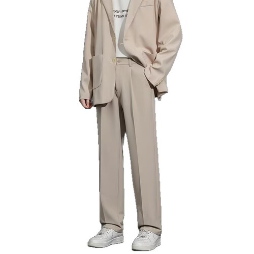 Anti-wrinkle iron-free business suit pants, men's straight casual pants, high-end dragline black nine-quarter trousers
