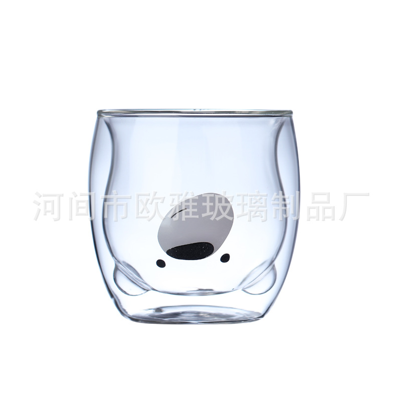Vidrio de dibujos animados marca leche jugo oso doble capa taza de café borosilicato colorido lindo hogar taza de té