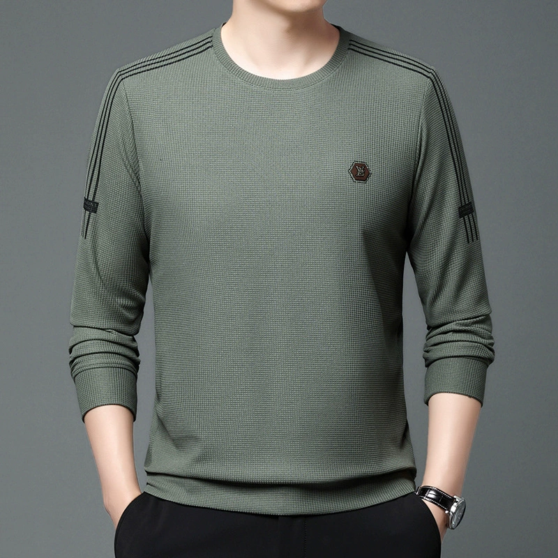 Осень 2023 г. Новая футболка с длинными рукавами, мужской свитер с круглым вырезом и принтом для молодежи и среднего возраста, Мужская Базовая рубашка