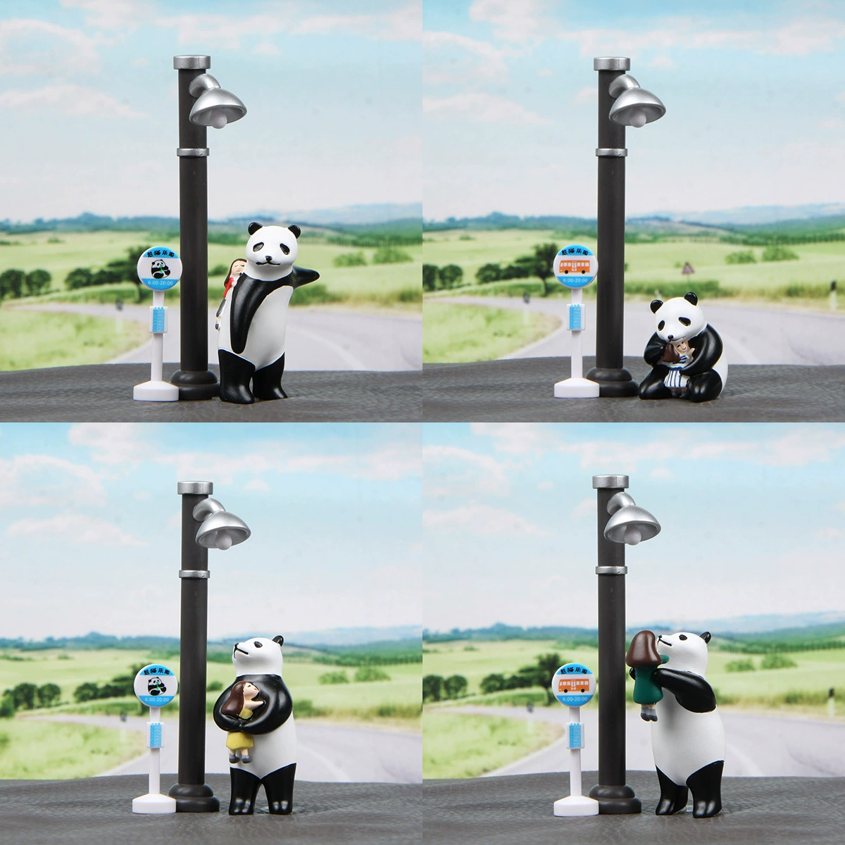 Дождливая ночь, средняя автобусная остановка, уличный фонарь, панда Xinyu, креативная кукла, фигурка руки, украшение автомобиля, украшение интерьера автомобиля, кукла