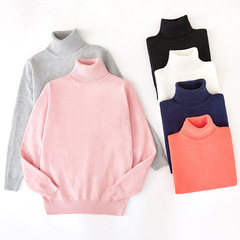 Children's Spring and Autumn Knitwear for Girls, High-Neck Long-Sleeve Solid Color Top for Innerwear, Pullover, Suitable for Middle Children, Wholesale Children's Basic Knitwear