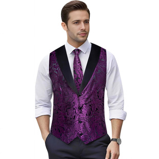 Cross-Border Men's Paisley Suit Vest Silk Jacquard Vest Wedding Host Shawl Collar Vest