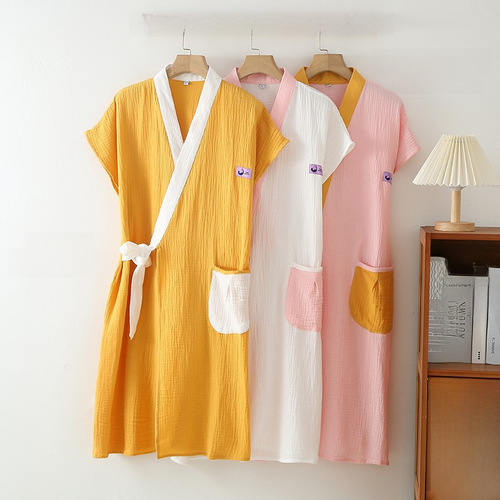 Women's and Men's Couple's Crepe Gauze Bath Towel Wearable Sleeveless Robe