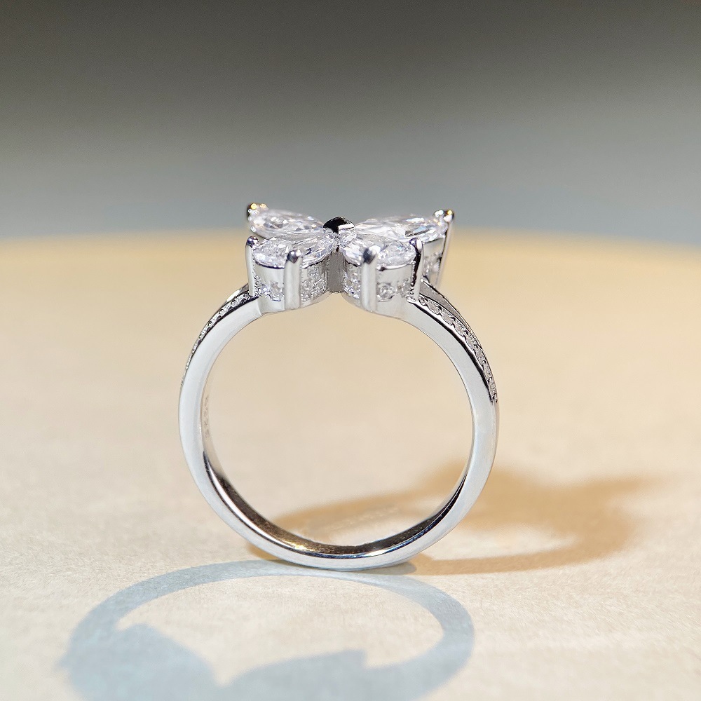 Fashion Butterfly Sterling Silver Inlay Zircon Rings 1 Piece