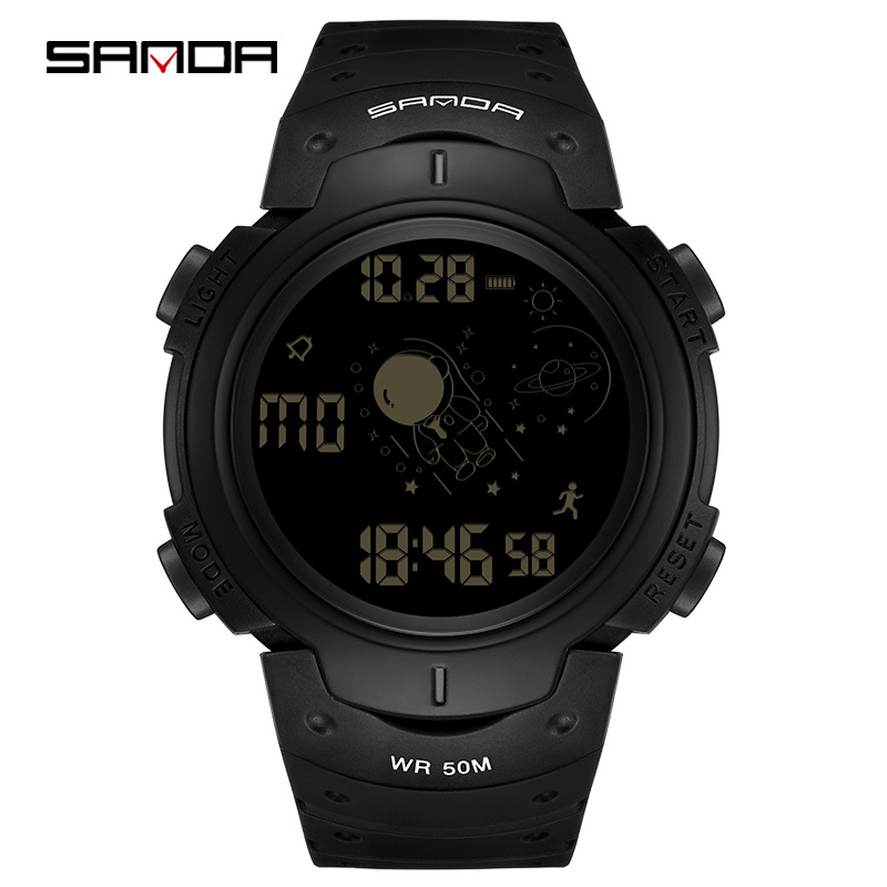 SANDA reloj electrónico astronauta dial reloj electrónico nocturno al aire libre impermeable reloj de montaña multifuncional hombre