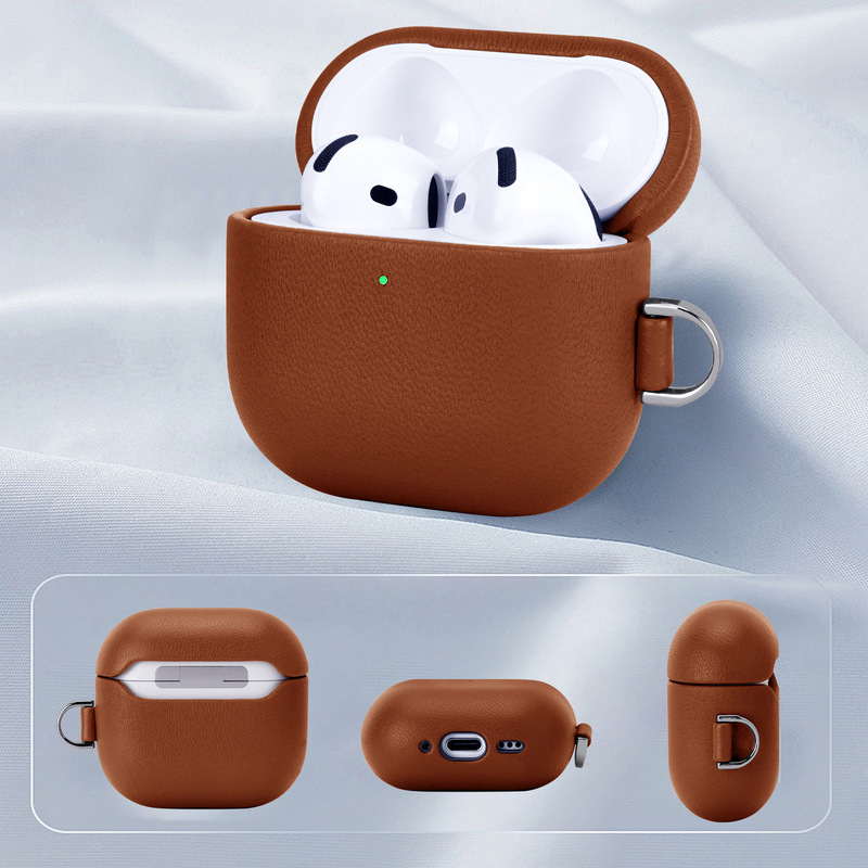 Suitable for Apple Airpodspro2 Seamless Leather Earphone Case Airpods4 Sheep Leather Full Cover Case Pro3