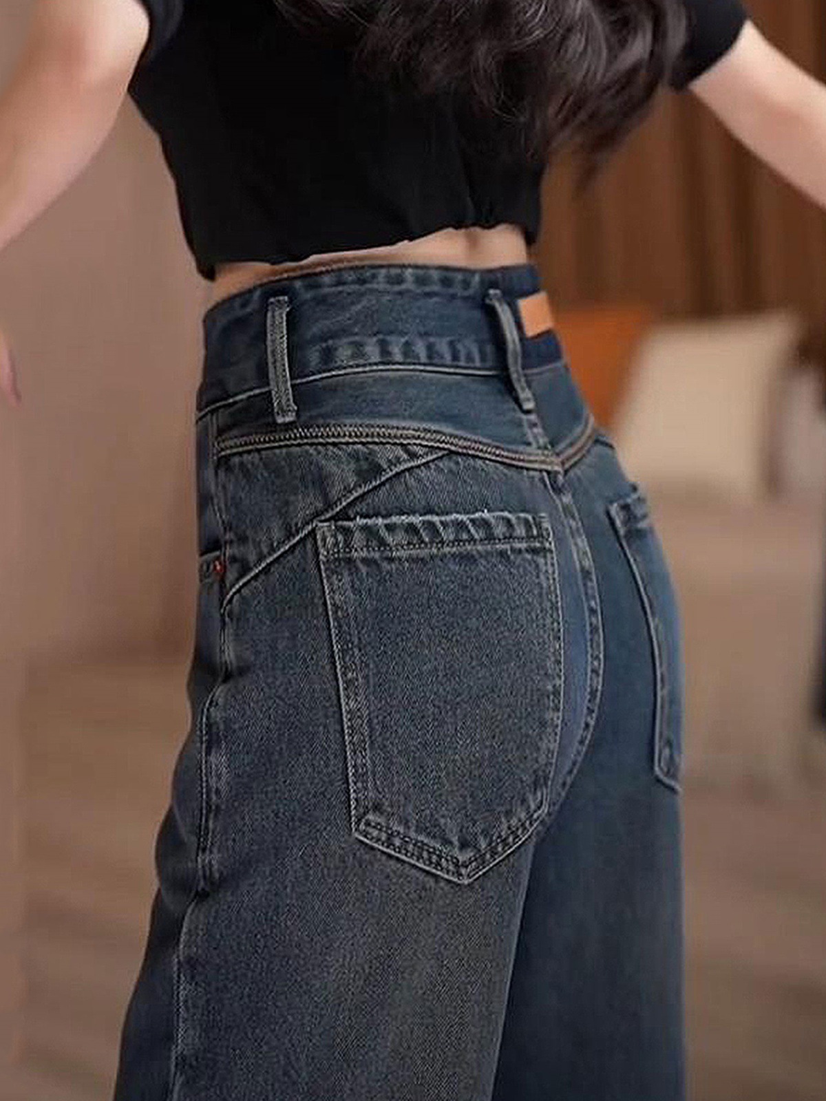 Vaqueros mujer tiro alto slim fit stretch pierna recta retro_voghion.com