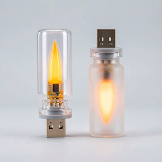 跨境LED火焰灯USB瓶子灯车载氛围灯玻璃瓶创意气氛灯蜡烛火苗灯