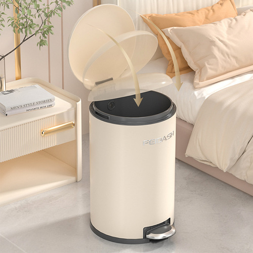 Light Luxury Foot-Pedal Trash Can in Creamy Style, Made of Stainless Steel—Amazon Export, European & Instagram-Worthy Design for Kitchen and Bathroom