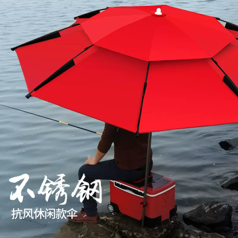 不锈钢钓鱼伞大钓伞2.4米黑胶遮阳防晒防雨钓鱼伞防风钓鱼伞