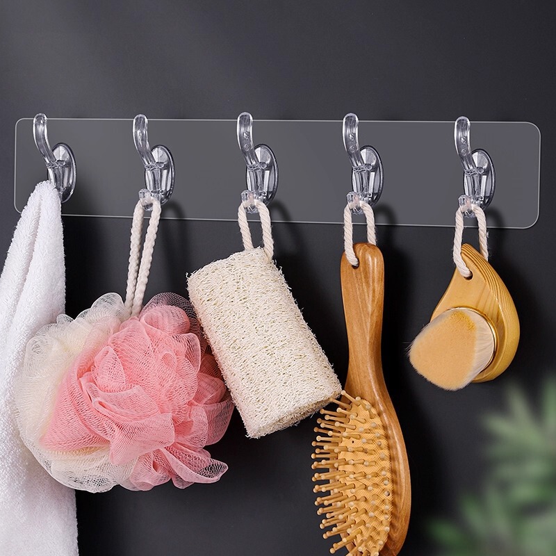 Hook-Free Punch-Free Strong Adhesive Door Hanger Clothes Kitchen Wall Hanging Transparent Traceless Adhesive Row of Adhesive Hooks