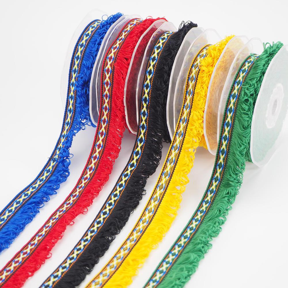 厂家直销涤纶彩色提花织带花边排须民族风服装服饰圈圈装饰带排苏