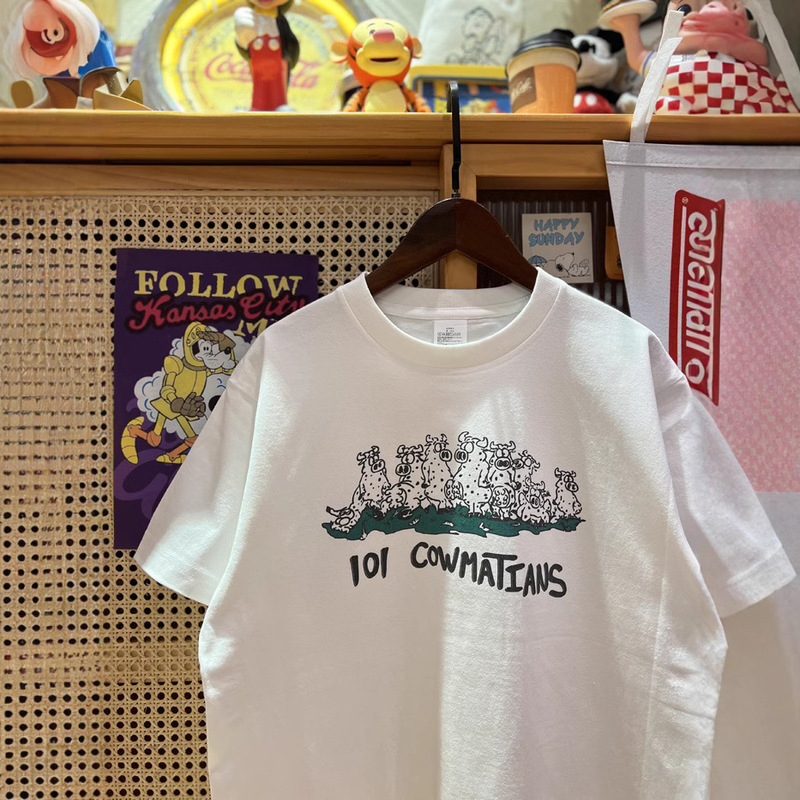 25 American Retro Vintage Fun Cow Loose Casual Cotton Men's and Women's Short-Sleeved T-Shirts for Couples