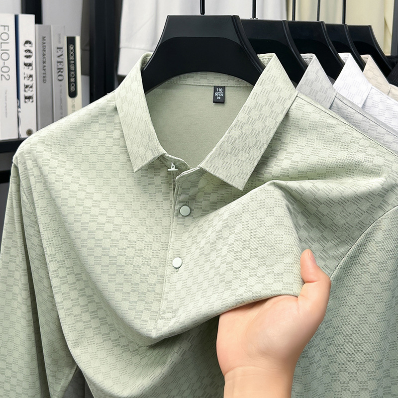 2026 Autumn Hot-Selling Men's Plaid Long-Sleeve Polo Shirt with Collar, Fashionable Business Casual Base T-Shirt for Men