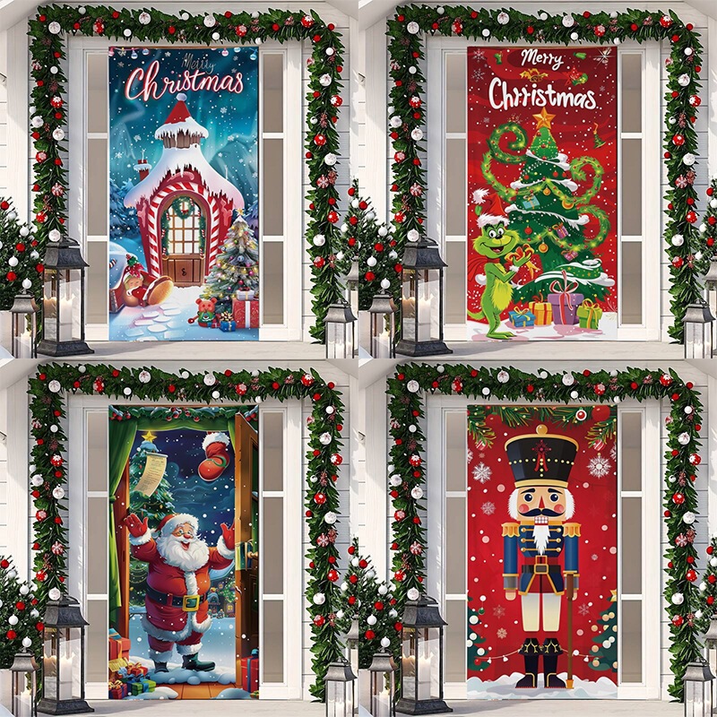 New cross-border Christmas door cover, Halloween decoration, Santa Claus gift door cover, holiday party backdrop curtain New cross-border Christmas door cover, Halloween decoration, Santa Claus gift door cover, holiday party backdrop curtain