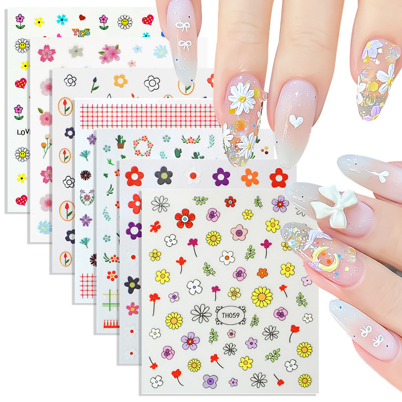 Zhengxiang Special Offer Summer Flower Nail Art Stickers DIY Sunflower Fresh Little Daisy INS Dried Flower Nail Decal