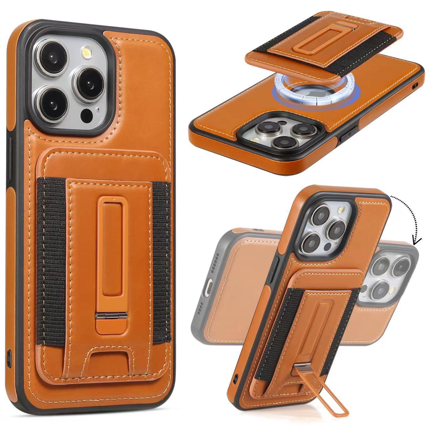Ốp lưng iPhone 16 Pro Max chống sốc, bao da doanh nhân hút từ, có giá đỡ, đựng thẻ — Màu đỏ, Màu đen, Bao da giá đỡ nhãn rò rỉ màu xanh lam, Màu nâu chi tiết 2