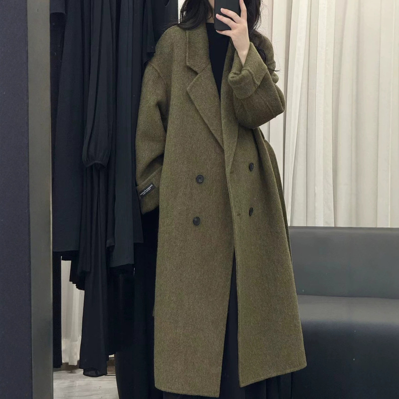 2026 Autumn/Winter New Double-Sided Wool Coat for Women, Loose Fit, Suit Collar, Double-Breasted, with Tie Detail, Woolen Outerwear 2026 Autumn/Winter New Double-Sided Wool Coat for Women, Loose Fit, Suit Collar, Double-Breasted, with Tie Detail, Woolen Outerwear