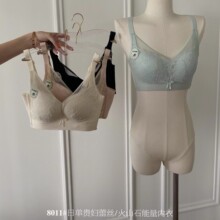 日单贵妇蕾丝火山石能量内衣U型美背调整型防下垂无钢圈文胸罩杯