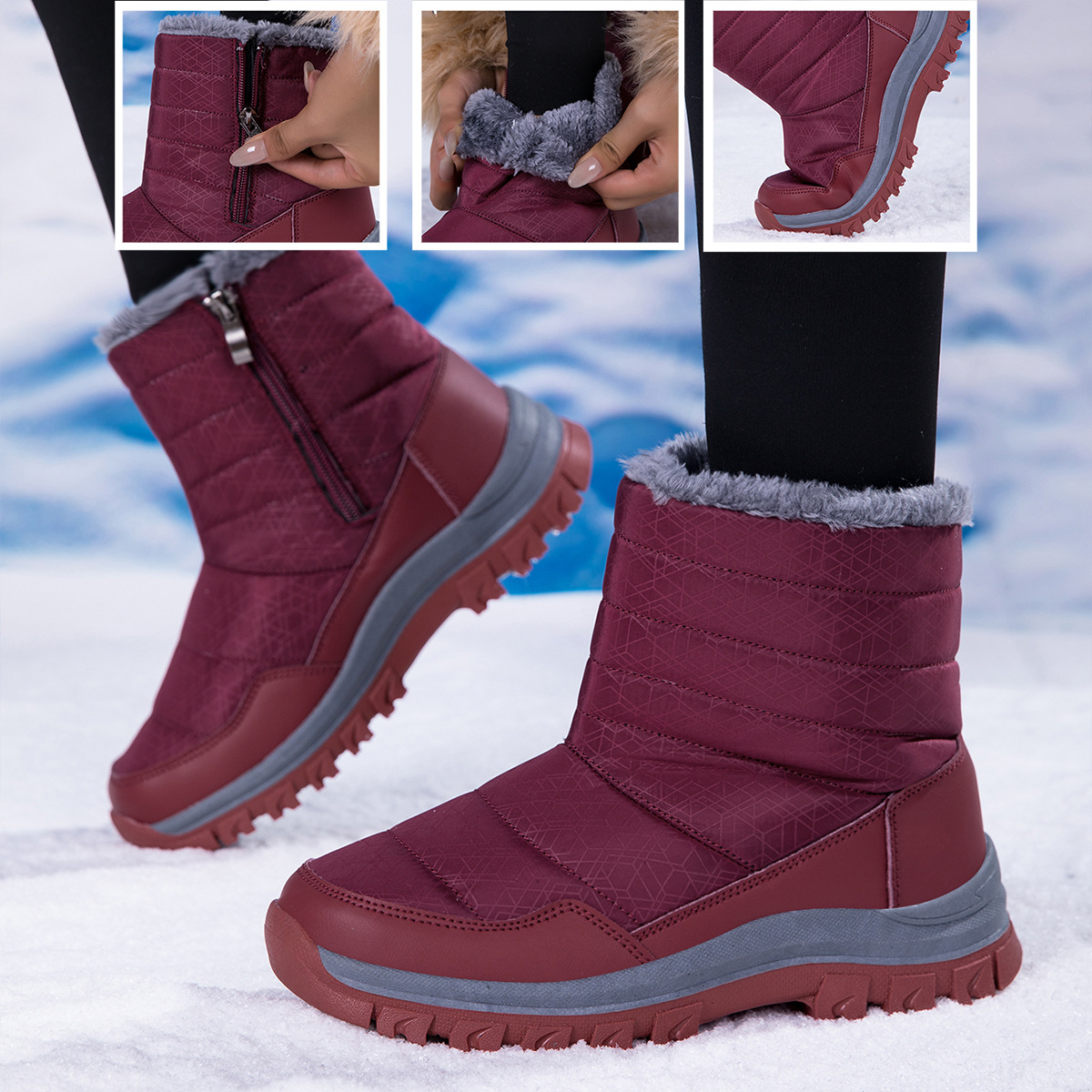 Botas de Nieve y Senderismo Térmicas de Cuero Sintético y TPR Antideslizante para Invierno