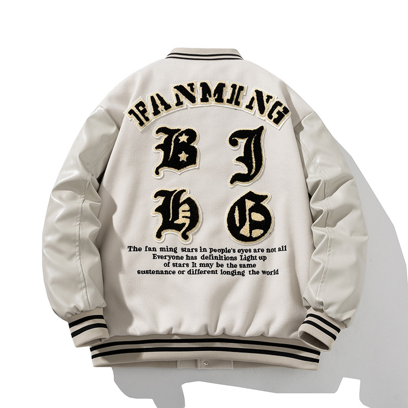 Men's Clothing Autumn And Winter Cotton And Thickened Baseball Uniform Men's Embroidered Couple's Woolen And Pu Leather Jacket Flight Jacket Trendy_voghion.com