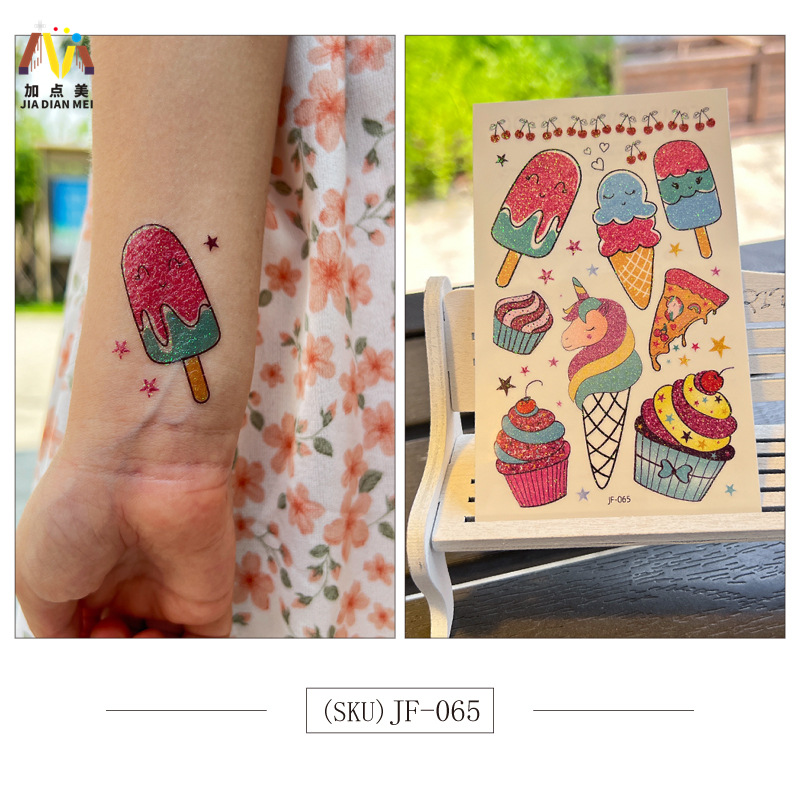 Amazon Venta caliente brillo lindo postre de Navidad unicornio niños tatuaje pegatinas impermeable tatuaje de larga duración