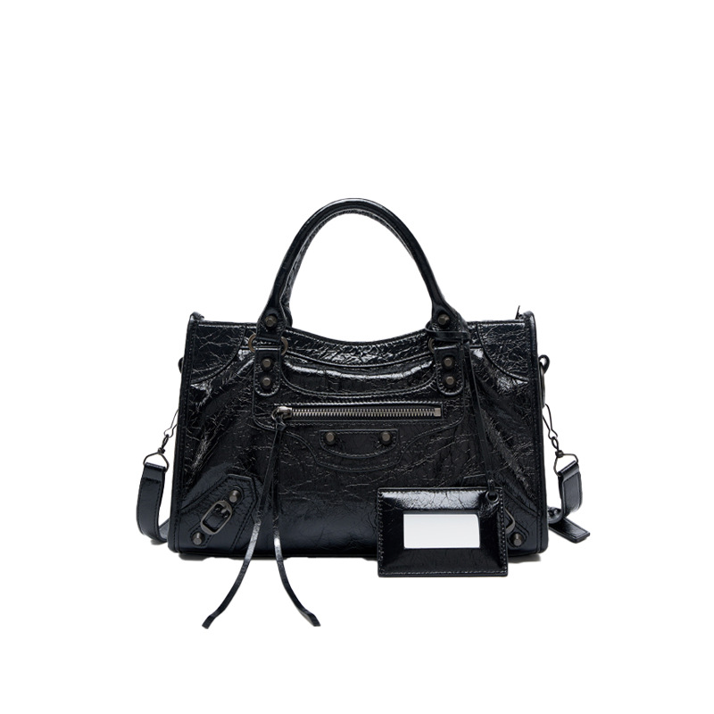 New Trendy Women's Studded Retro Motorcycle Bag - Luxury Genuine Leather Large Capacity Tote Shoulder Crossbody Handbag - Thumbnail 8