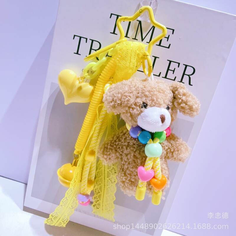 Hot Selling Miu Lace Lanyard Plush Teddy Bear Pendant Cute Teddy Puppy Keychain Bag Pendant