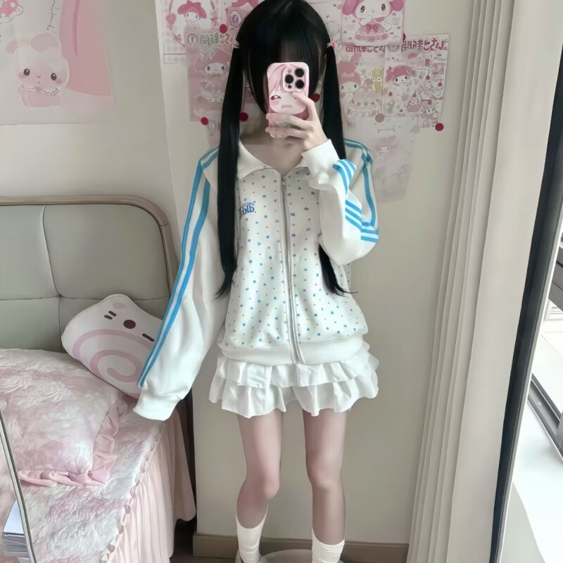 Retro-style all-over printed sweatshirt for girls, spring and autumn, campus-style design, Korean version, trendy brand, casual simple top, niche Retro-style all-over printed sweatshirt for girls, spring and autumn, campus-style design, Korean version, trendy brand, casual simple top, niche