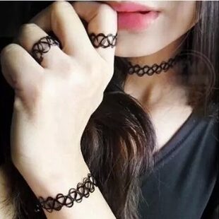 C059 Japan AliExpress EBAY explosion elastic fish line tattoo necklace bracelet ring set three -piece set