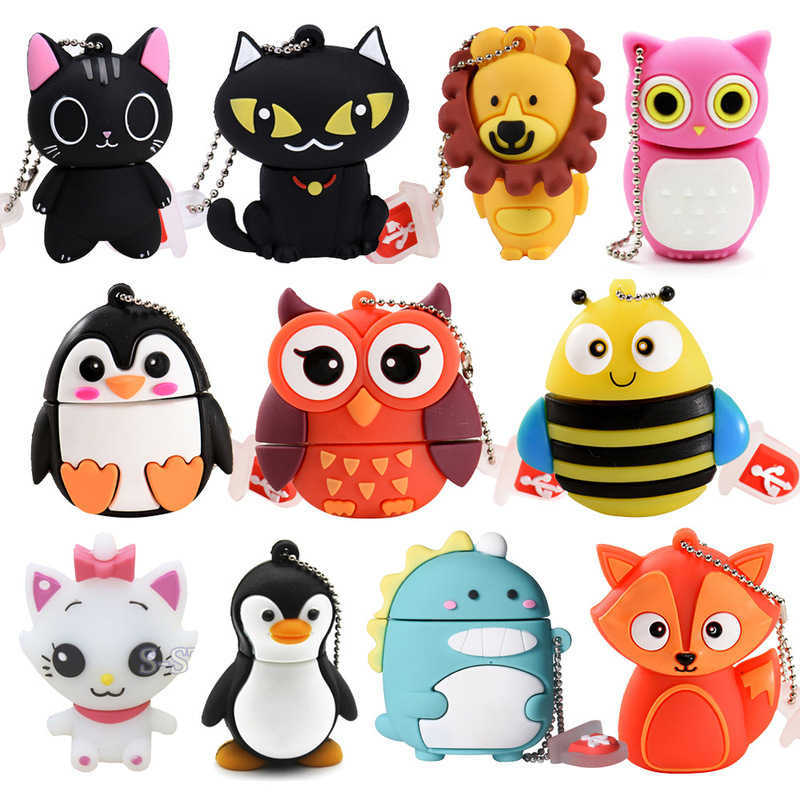 Cartoon animal USB flash drive 64GB cute silicone cat USB flash drive creative gift for kids owl USB flash drive