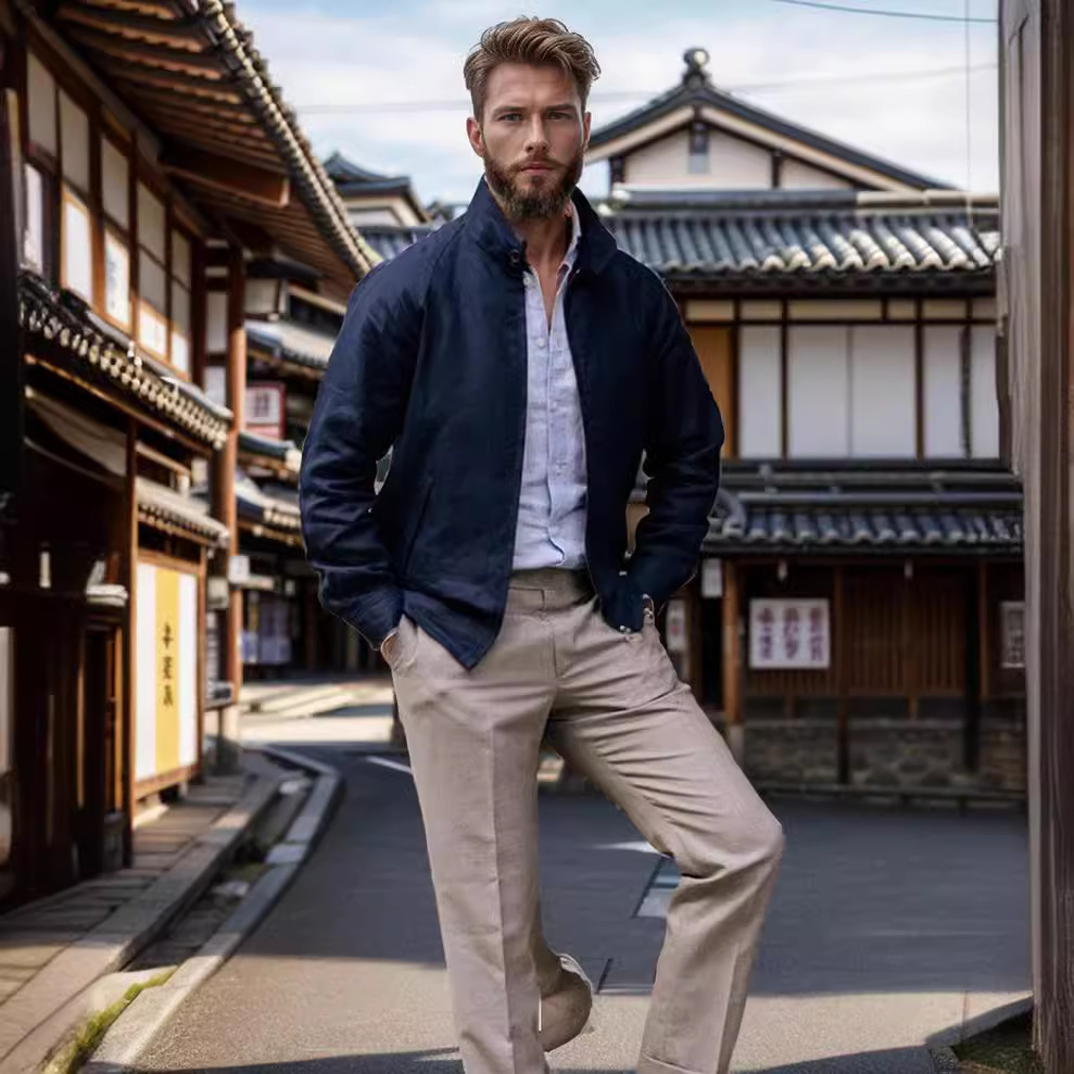 Spring and Autumn Solid Color Stand up Collar Top British Style Zipper Men's Jacket_voghion.com