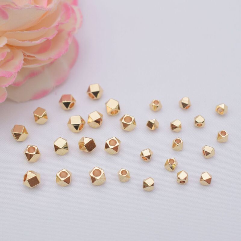 Color-Preserving 14K Gold-Plated Square-Cut Spacer Beads, Rhombus Beads, Bracelet Accessories, DIY Bracelet, Necklace, Beading Accessories Wholesale