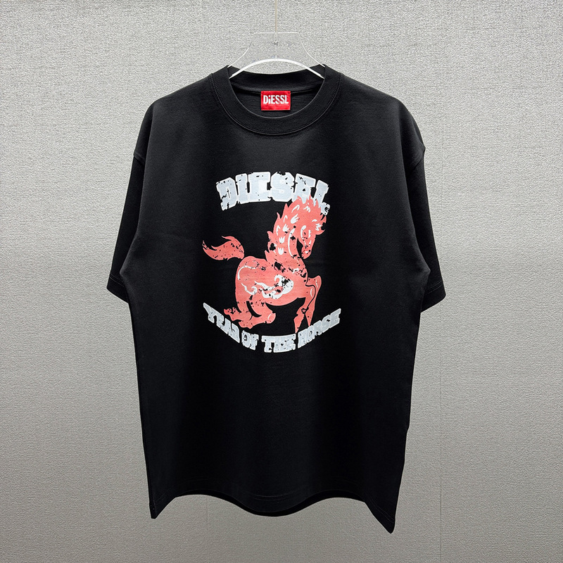 Cross-Border Diesel T-Shirt, Year of the Horse Summer New Short-Sleeve T-Shirt, Cotton Trendy Print, Round Neck, Unisex Loose Fit Half-Sleeve