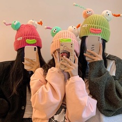 秋冬季保暖丑萌搞怪卡通香肠嘴毛线帽女可爱大头围针织护耳帽子潮