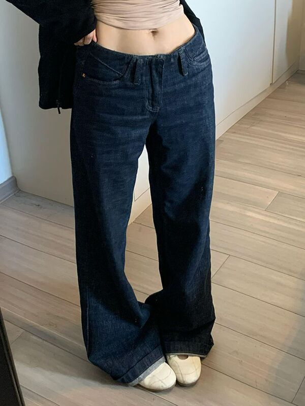 American-Style Plus-Size Designer Low-Waist Jeans for Women, Y2K Millennium Style, Trendy Niche Versatile Slim-Fit Floor-Length Pants