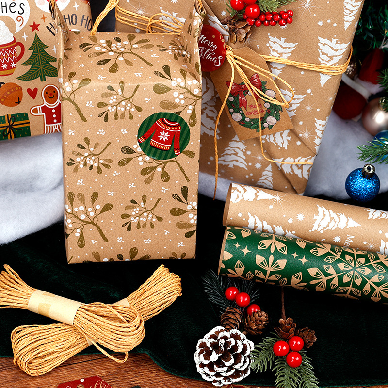 Amazon クロスボーダー 新しいクリスマス イエロー クラフト紙 シリーズ 包装紙 ギフト包装紙 手作り 80g クラフト紙|undefined