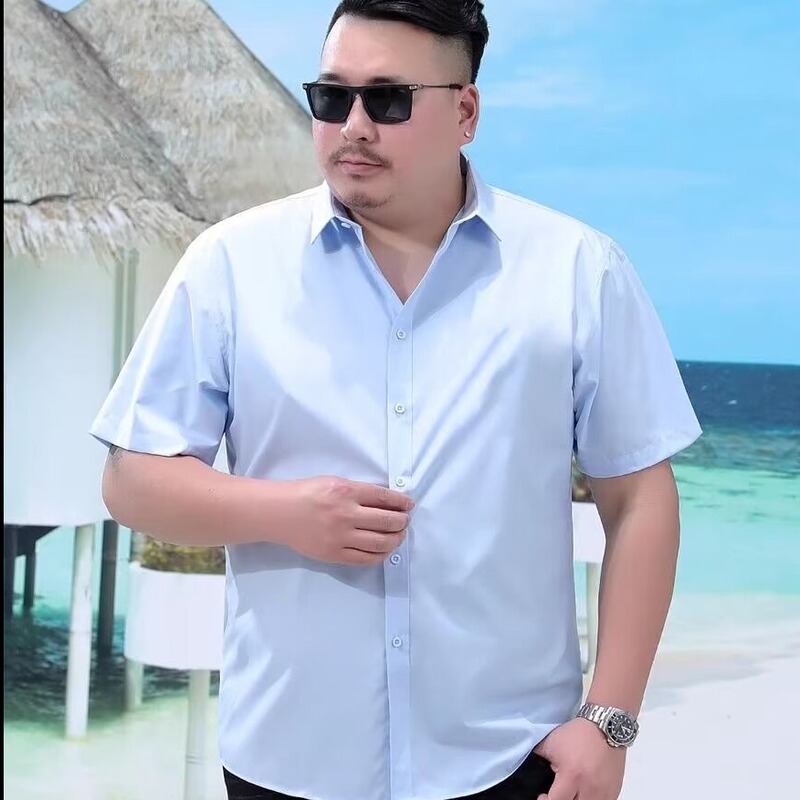 Plus Size Plus Size Short-Sleeved Shirt for Fat Men Summer White Thin Bottoming Top Solid Color Business Casual Shirt