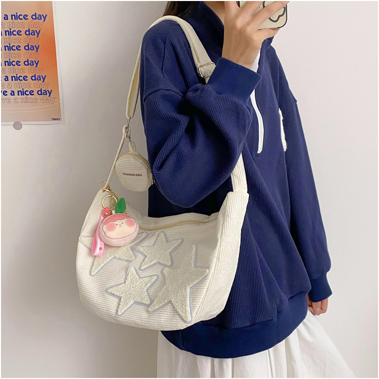 Large-capacity five-pointed star bag, women's crossbody Instagram summer cute and versatile single-shoulder canvas bag, student commuting dumpling bag undefined