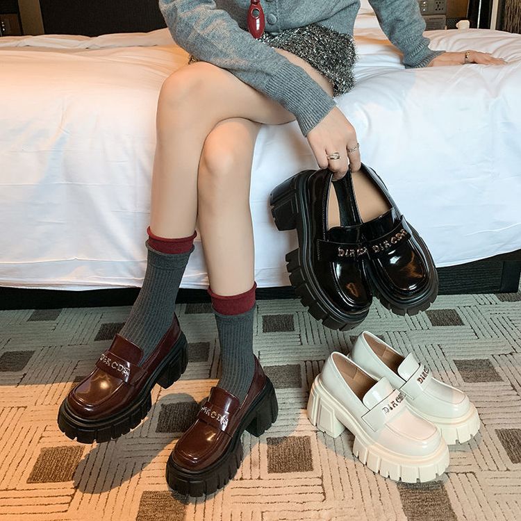 Giày da nữ mũi tròn siêu cao gót đế bánh mì phong cách casual — Màu đen, Màu đỏ rượu, Màu trắng chi tiết 28