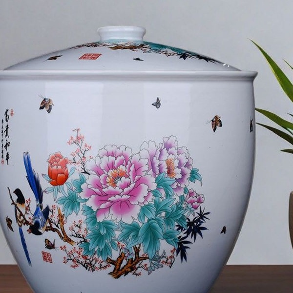景德镇陶瓷米缸带盖家用防潮防虫装腌咸菜缸老式凉水缸10斤猪油缸