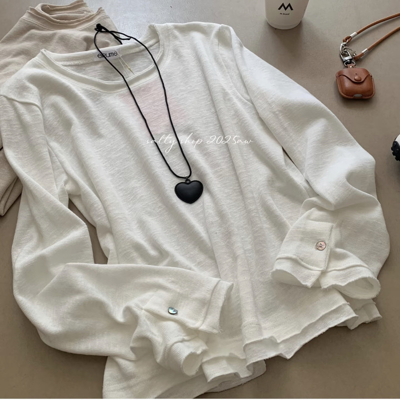 Chao Gentle Color Matching! Lazy and Relaxed Round Neck Thin Knitted Knitwear for Women in Autum Loose and Versatile Long-Sleeved Blouse