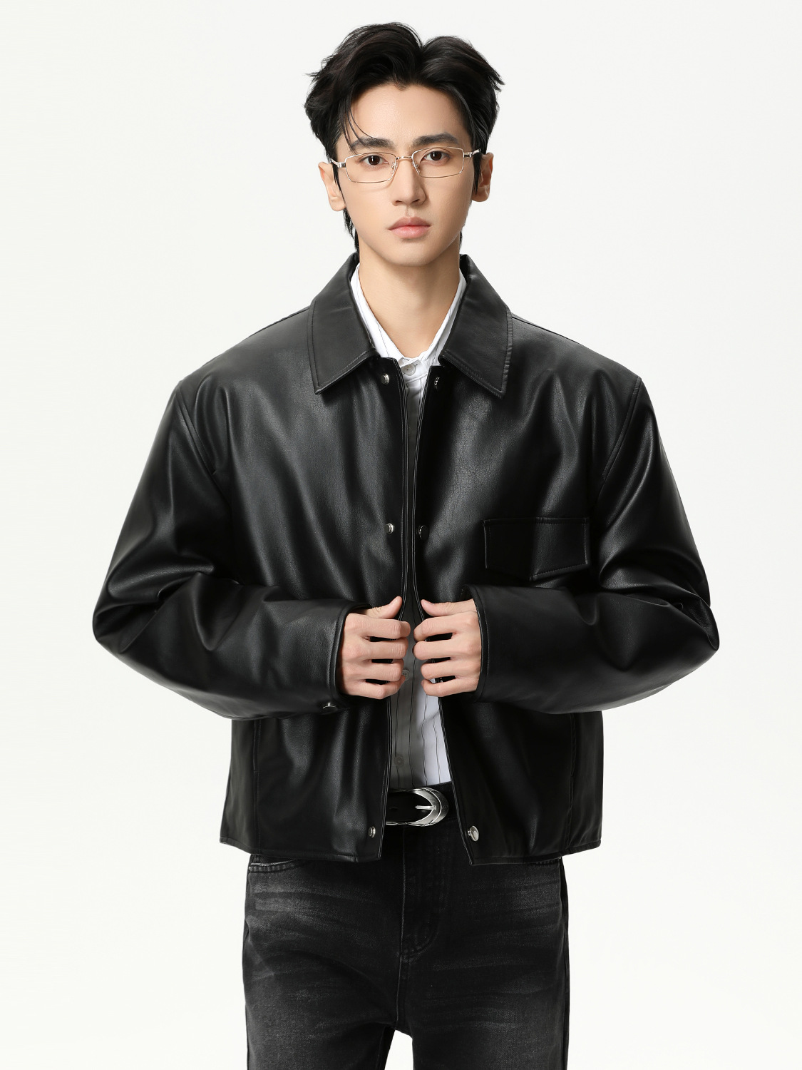 MTLCLOTHES Hombres| Clip de cuero PU retro de alta sensibilidad corta delgada chaqueta casual universal diaria