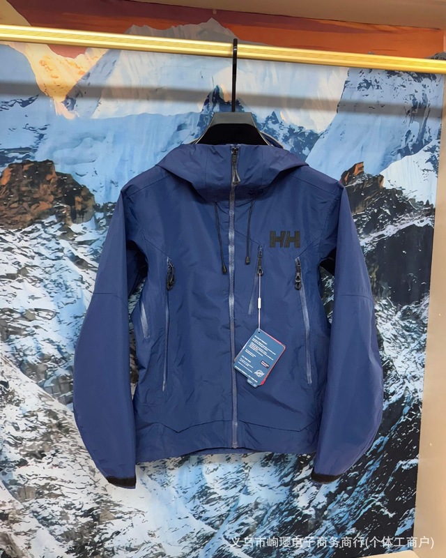 HH 海丽汉森新款硬壳连帽冲锋衣男士户外运动登山防水夹克外套|undefined