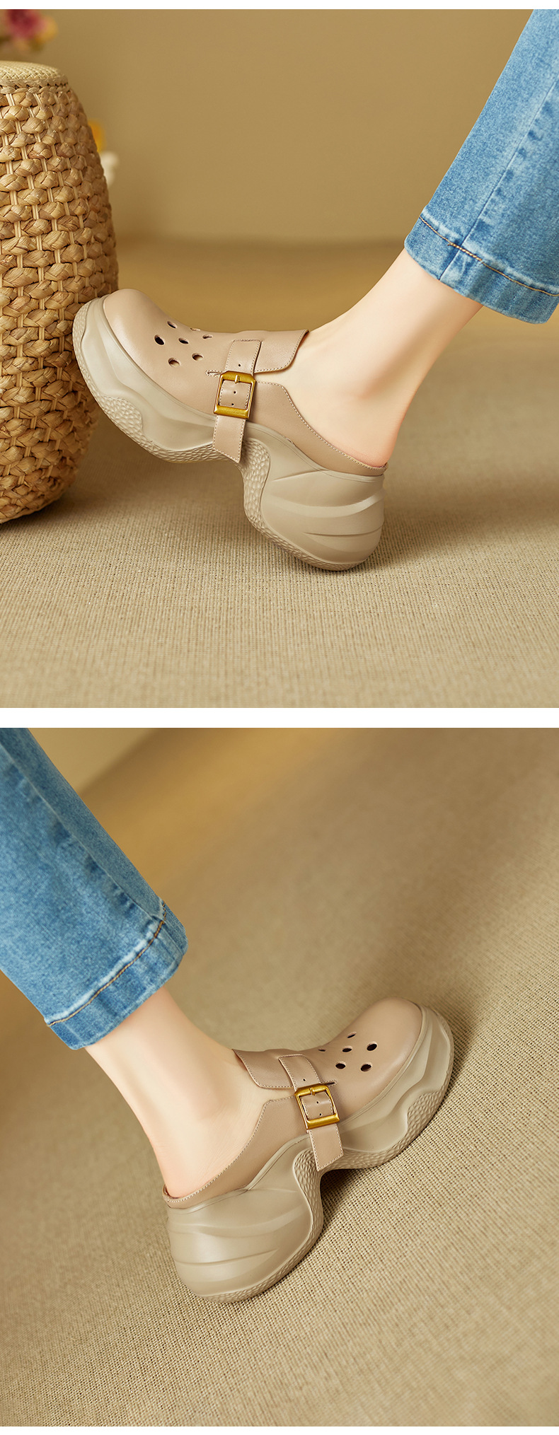 Dép sandal nữ đế dày bít mũi quai chữ V phong cách trẻ trung — màu trắng ngà chi tiết 4
