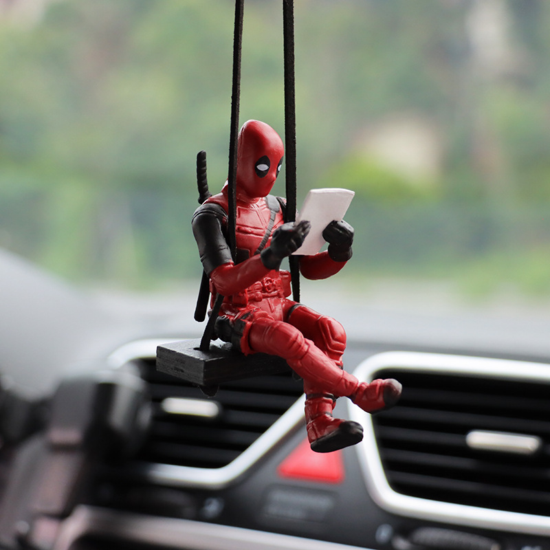 Cartoon Deadpool Car Rearview Mirror Car Pendant Reading Book Little Naughty Car Accessories Car Pendant Interior Decoration