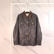 商场同款2025秋季新款拼接领灯芯绒巴恩风皮衣短外套女1G9911171