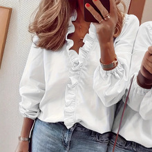 大码女装跨境外贸欧美女装春夏秋冬季欧美荷叶边衬衣休闲女式衬衫