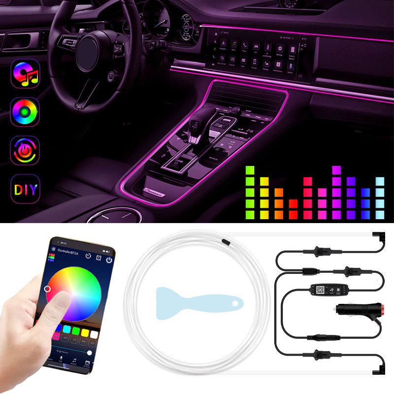 New car Cold light atmosphere light colorful voice control APP slit light car music center console luminous light bar