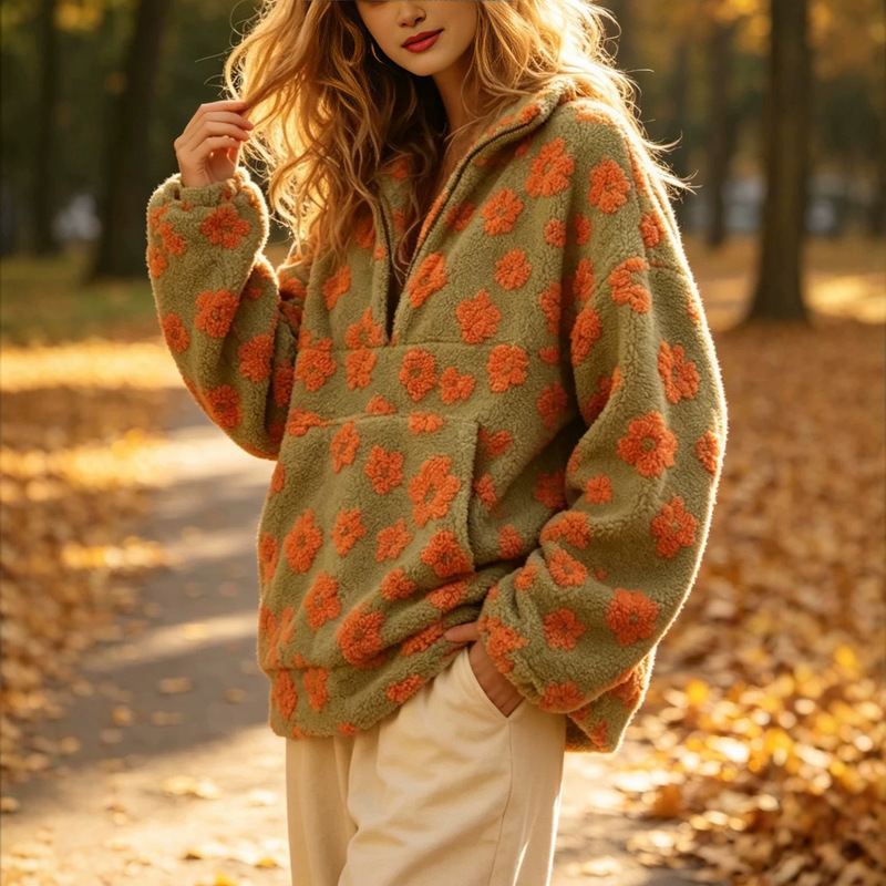 2026 Cross-Border Polar Fleece Floral Sweatshirt European and American Autumn/Winter New Fashion Sweatshirt Warm Furry Sweatshirt 2026 Cross-Border Polar Fleece Floral Sweatshirt European and American Autumn/Winter New Fashion Sweatshirt Warm Furry Sweatshirt